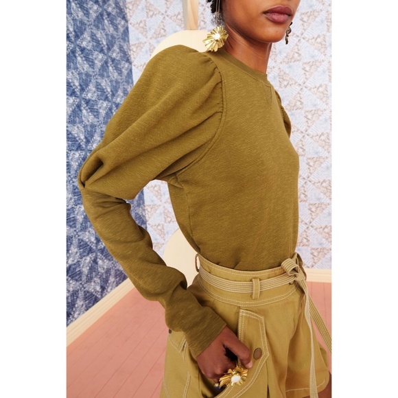 ULLA JOHNSON Philo Pullover Fatigue Green Puff Sleeves Pullover Size P X-Small - Picture 6 of 15